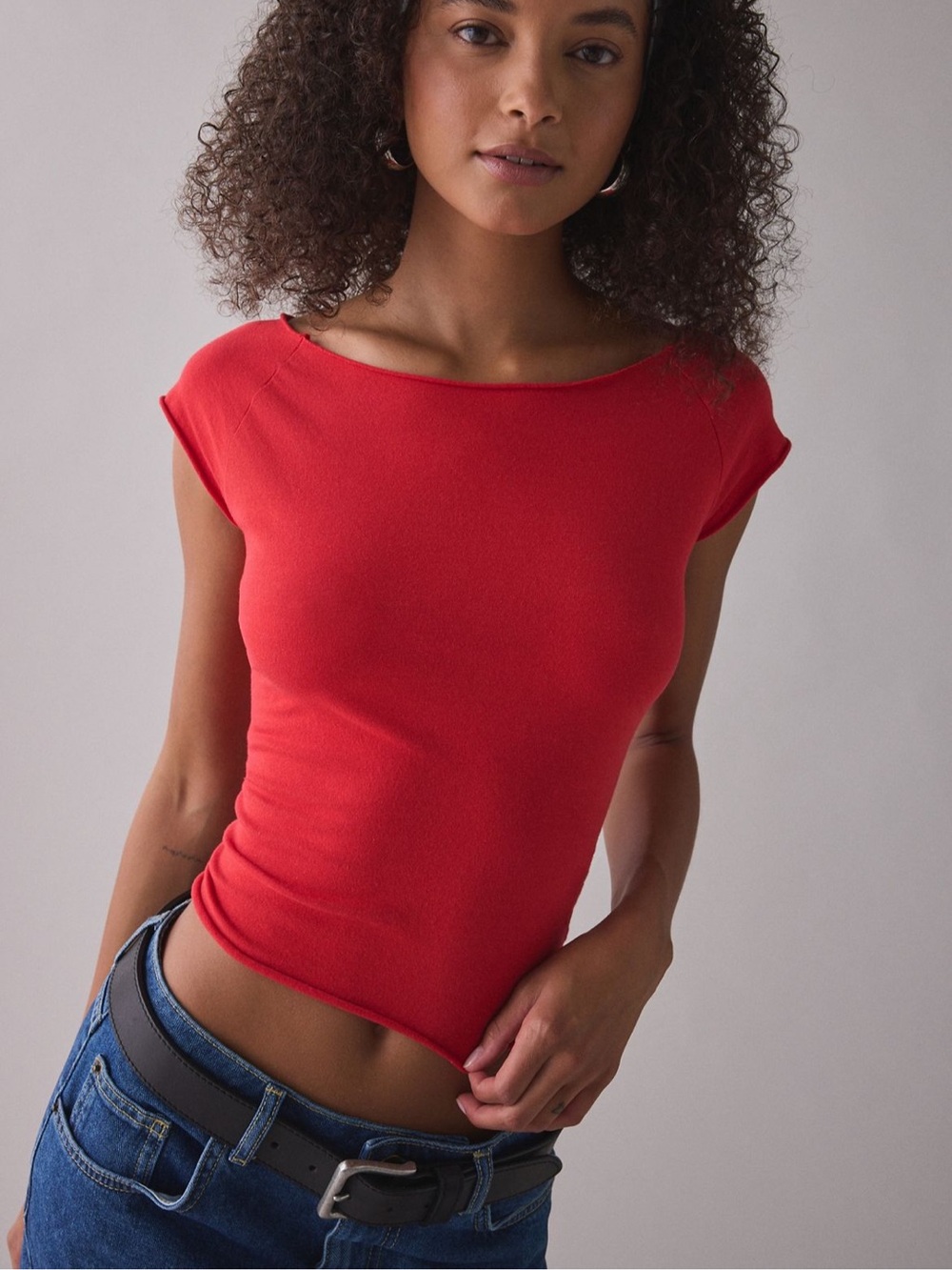 Urban Outfitters Red Fitted Boatneck Crop Top